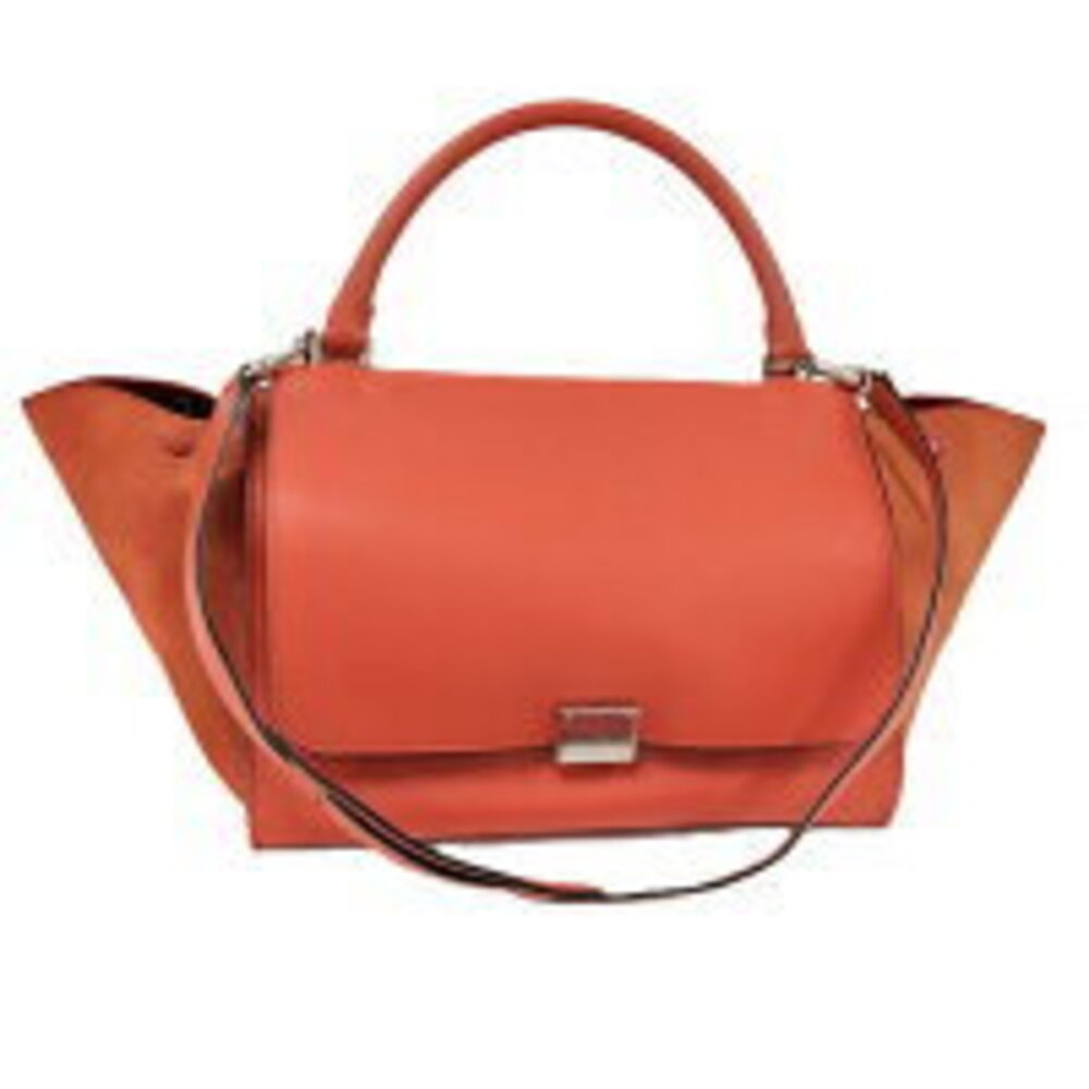 CELINE Shoulder Bag Handbag Trapeze Leather Orange